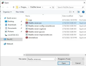 انتخاب برنامه برای باز کردن پورت فایروال ویندوز سرور