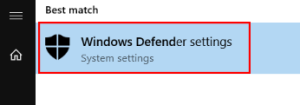 Windows defender settings