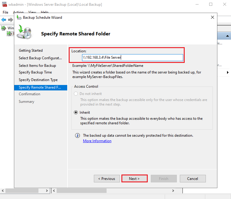 مشخص کردن Remote Shared Folder برای بکاپ گیری ویندوز سرور